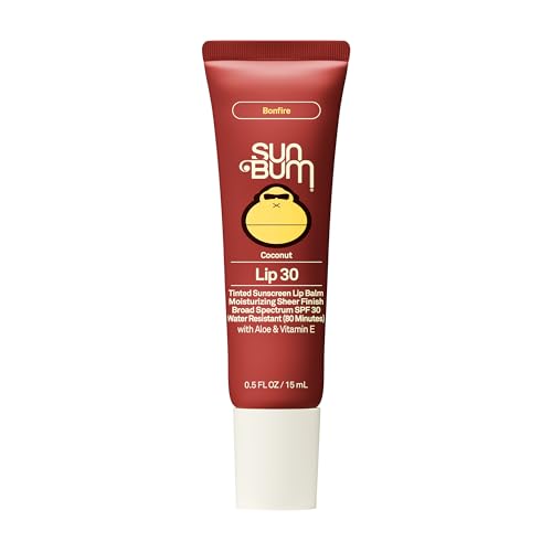 Sun Bum SPF 30 Sunscreen Bonfire Tinted Lip Balm - Coconut Flavor Broad Spectrum Moisturizing with Aloe & Vitamin E - Hawaii 104 Act Compliant (Made Without Octinoxate & Oxybenzone) - 0.5 oz