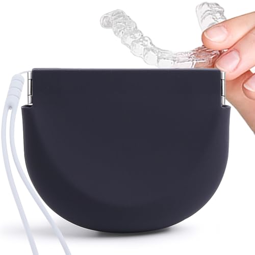 YNSHOUNA Black Silicone Retainer Case with Lanyard, Portable Oral Guard Container
