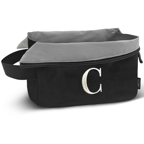 A-Z Monogram Travel Toiletry Bag, Initial Makeup Bag - Black Letter C