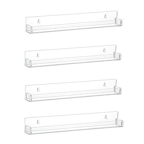 LikeU Clear Acrylic Nail Polish Rack Shelf - 4 Pack Wall Mounted Organizer