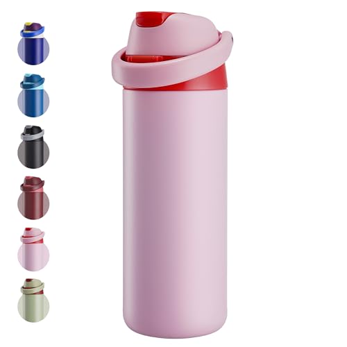 Fijinhom 18 oz Insulated Stainless Steel Water Bottle with 2-in-1 Lid - Keeps Drinks Cold for 24 Hours, BPA-Free, Pink