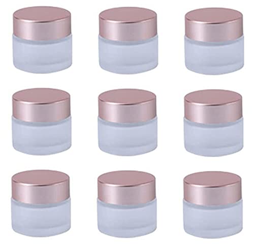 10 Pack 10g Clear Frosted Glass Cream Jars with Rose Gold Lids