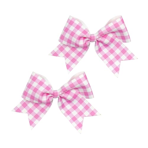 B1-Hair Clip Bow: Pink Checkered Jumbo Bowknot, Buffalo Plaid Hair Accessory