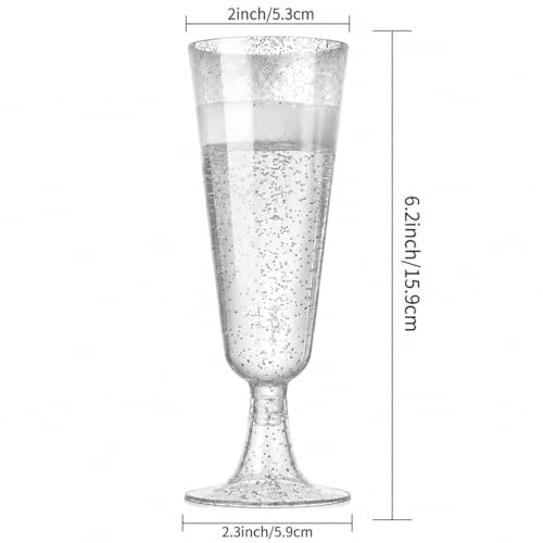 25 Pack Silver Glitter Disposable Champagne Flutes - 5.5oz