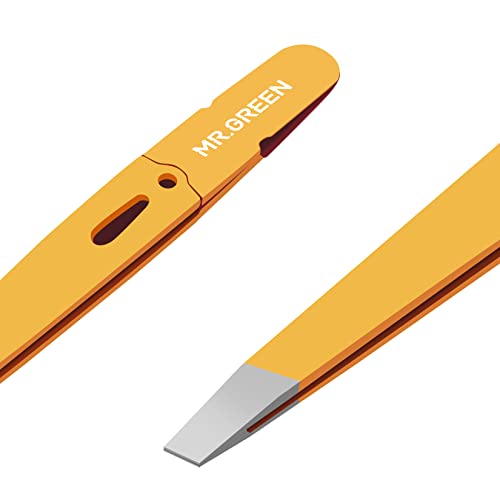 MR.GREEN Stainless Steel Eyebrow Tweezers - Colorful Slanted Makeup Tool (Orange)