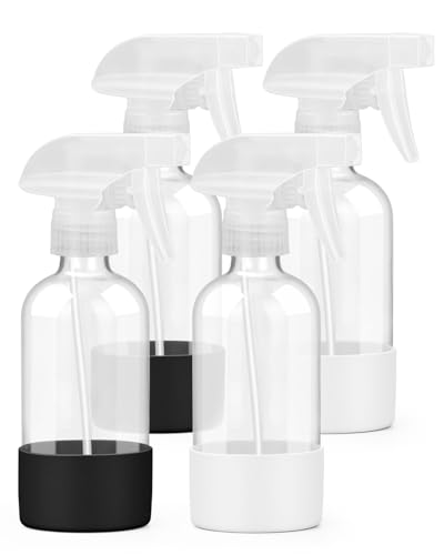 8 oz Glass Spray Bottles 4 Pack with Silicone Sleeve - Black & White