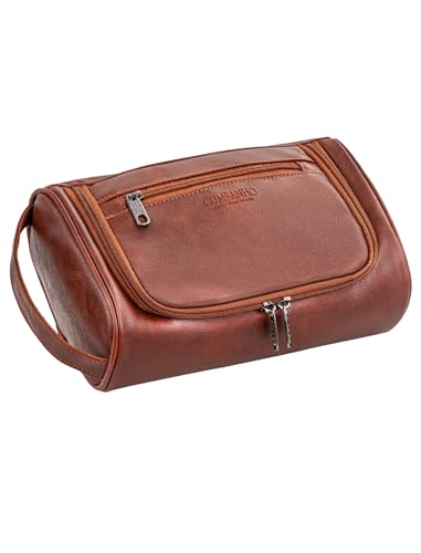 Cumbanho Men's Travel Toiletry Bag, Large PU Leather Dopp Kit - Mocha Brown