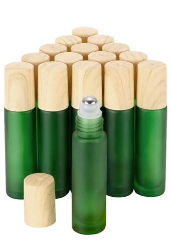 Ellbest 16-Pack Green Frosted 10ml Essential Oil Glass Roller Bottles
