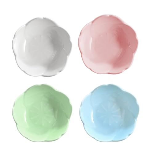 Sakura Shaped Ceramic Dipping Bowls Set of 4 - 3 Inch Green