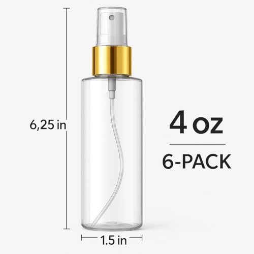 Bar5F Fine Mist Spray Bottles – 4 oz Gold Trim, 6-Pack