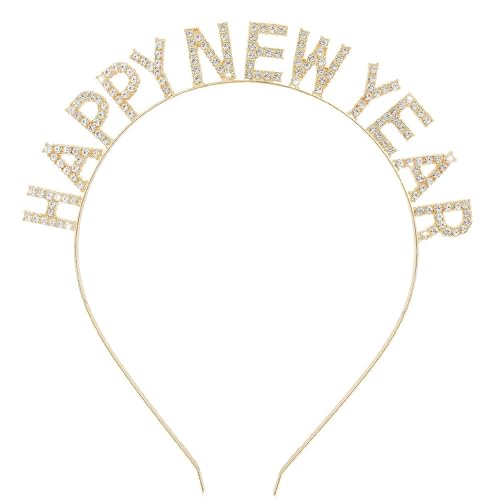 Gosuoa Gold Rhinestone Happy New Year Headbands for Women - New Year's Eve Hair Accessories, Pack of 1