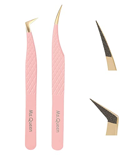 Ms.Queen Professional Fiber Tip Lash Tweezers Set - Volume & Isolation