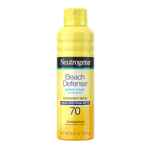 Neutrogena Beach Defense Sunscreen Spray SPF 70 Broad Spectrum UVA UVB Protection Lightweight Water Resistant up to 80 Minutes Oil-Free Beach-Strength Sun Protection for Whole Family, 6.5 oz