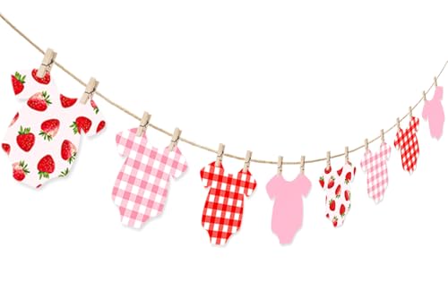 Strawberry Gingham Baby Shower Banner - 102-Inch Bodysuit Garland