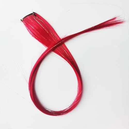 EXTACIO Red Clip-in Hair Extensions 22 Inch Rainbow Highlights with Silver Tinsels