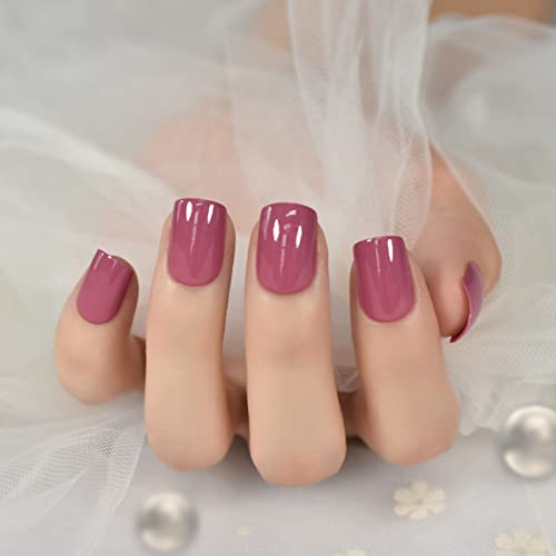 Rose Pink Press-On Nails - Short Reusable Acrylic Nail Set (24pcs)