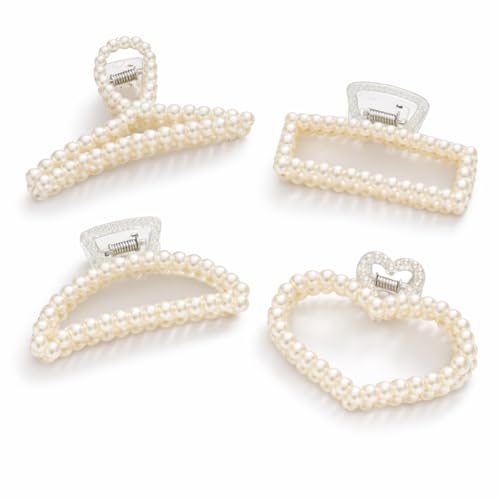 4-Piece Pearl Hair Claw Clip Set - Elegant Strong Hold for All Hair Types