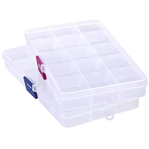COSICS 2-Pack Small Bead & Jewelry Organizer Box with Removable Dividers - Blue & Red Buckle, 6.7 x 3.7 Inches