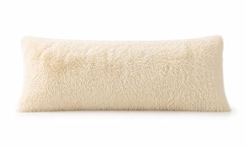 Reafort Luxury Faux Fur Body Pillow Cover 21x54in - Cream