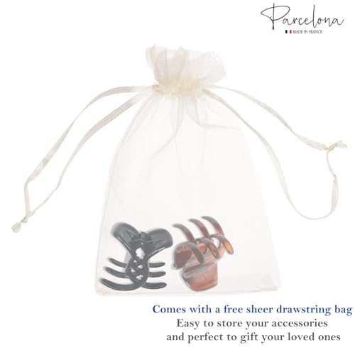 Parcelona French Tortoise Shell Pony Hair Claw Clip - Elegant, No-Slip Grip, 1.75 inch