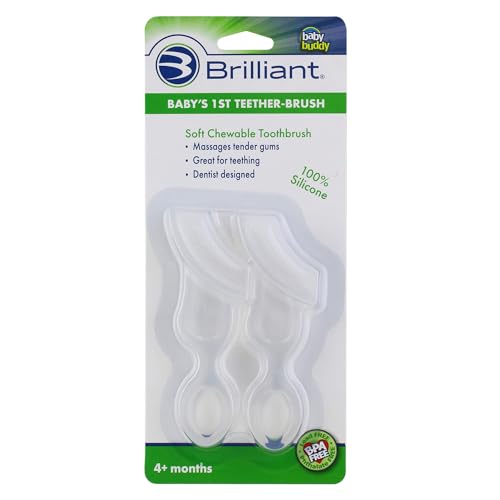 Brilliant Baby's First Toothbrush - Silicone Teether Brush (2 Pack)