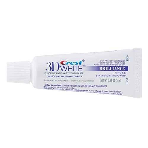 Crest 3D White Brilliance Toothpaste - Vibrant Peppermint, 0.85 oz, Travel Size (Pack of 12)