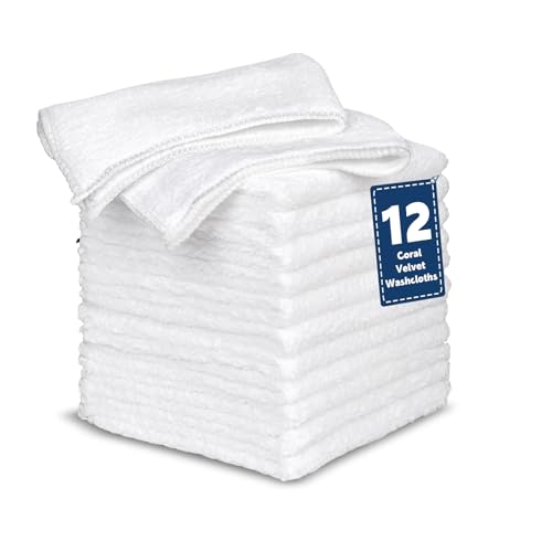 TEAWOO Coral Velvet Washcloths - 12 Pack Super Soft & Absorbent