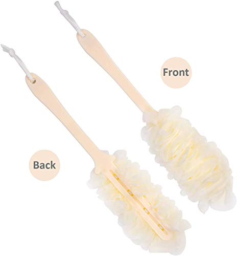 Arswin 3-Pack White Long Handle Back Scrubber for Shower Exfoliating Loofah Body Brush