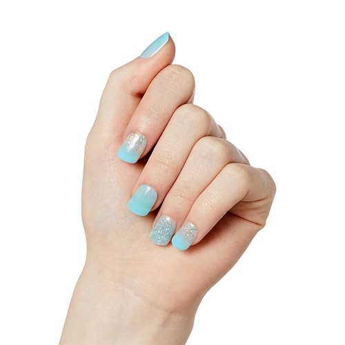 imPRESS Medium Blue Short No Glue Press On Nails - Eternity Design, Squoval Shape, 30 Nails & Tools