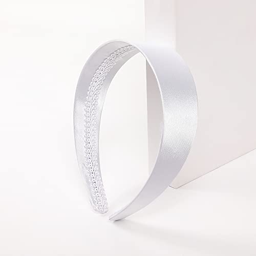Ivyu White Satin Headband for Women - 70s & Halloween Party Accessories, Non-Slip Wide Hair Band, 1.6 Inch