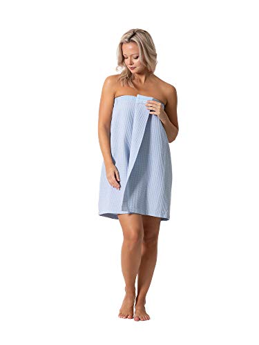 Turkish Linen Women's Waffle Spa Body Wrap Small-Medium Light Blue — Adjustable & Quick Dry