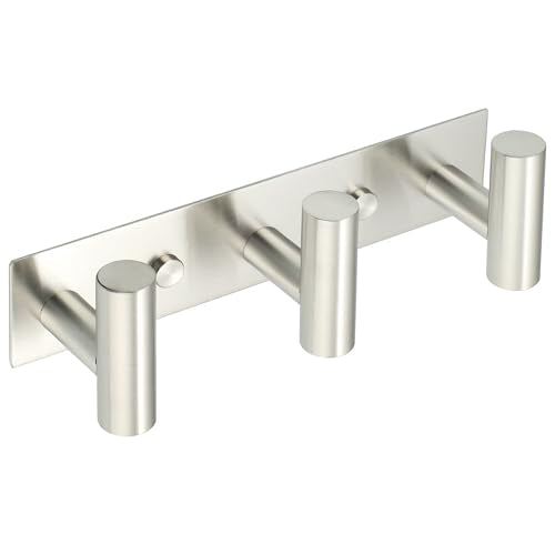 Alise Wall-Mounted Coat Rack with 3 Hooks - Stainless Steel, Adhesive or Drilling