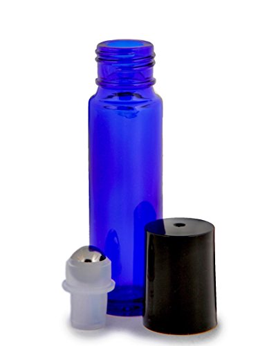 Vivaplex Cobalt Blue Glass Roll-On Bottles with Steel Rollers - 10ml, Pack of 12