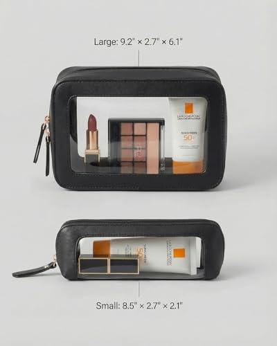 LETGO Clear Makeup Bag Set, Waterproof Travel Toiletry Pouch - Dual Black