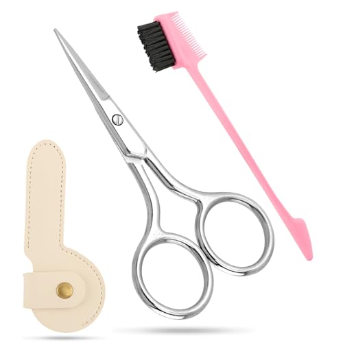 4-Inch Stainless Steel Eyebrow Scissors with Brush and Travel Case