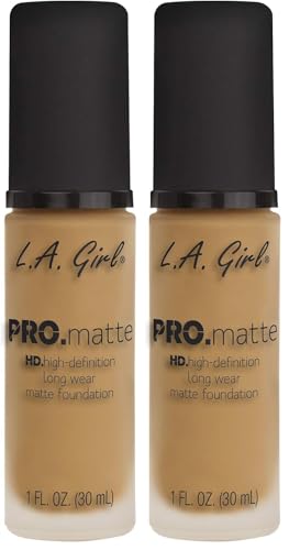 L.A. Girl PRO.Matte Foundation - Light Tan GLM676, 2-Pack Long-Lasting