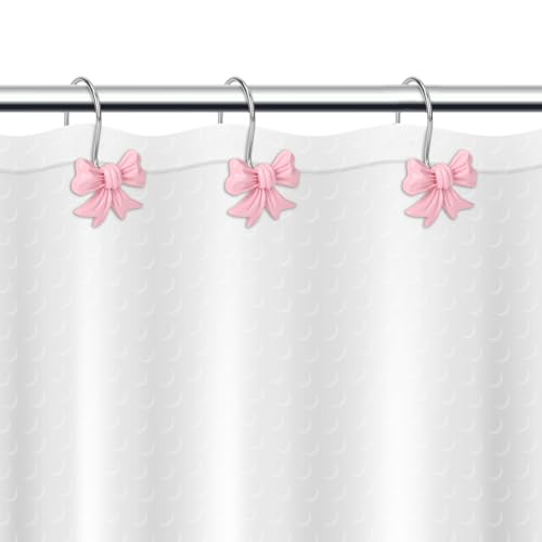 12 Pack Pink Bow Shower Curtain Hooks - Rustproof & Stylish