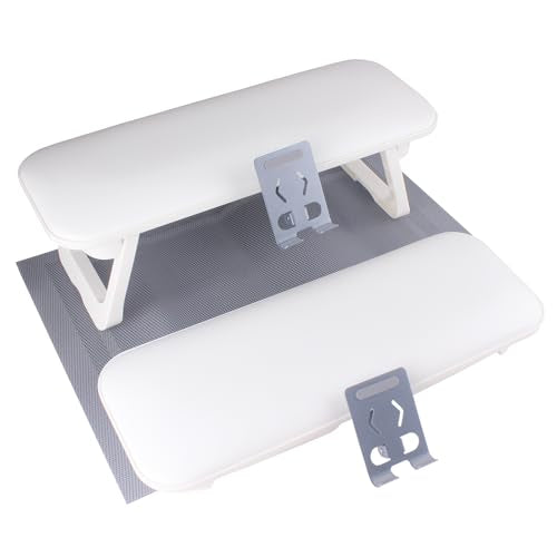 Foldable Manicure Arm Rest with Phone Holder & Table Mat - White PU Leather