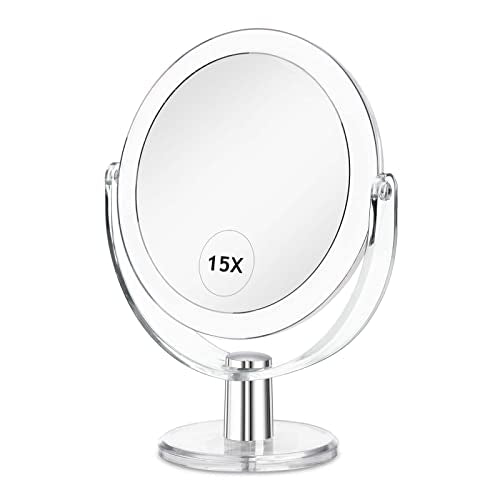 CLSEVXY Double-Sided Makeup Mirror - 1X/15X Magnification, 360° Swivel, 6.25 Inch Portable Tabletop Mirror