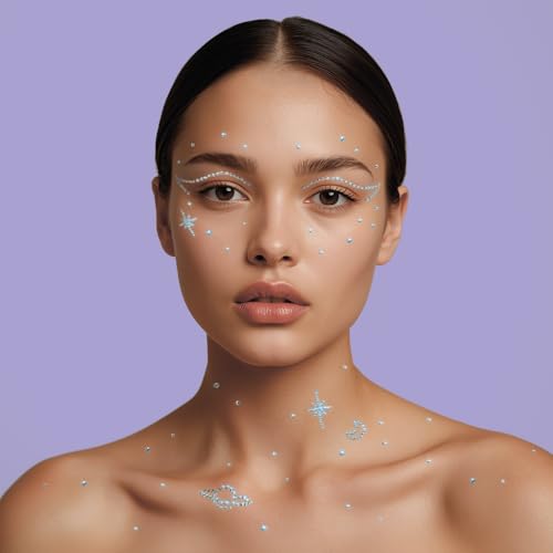 Rebel Tattoos Rave Face & Body Stickers with Rhinestones - Transparent Space
