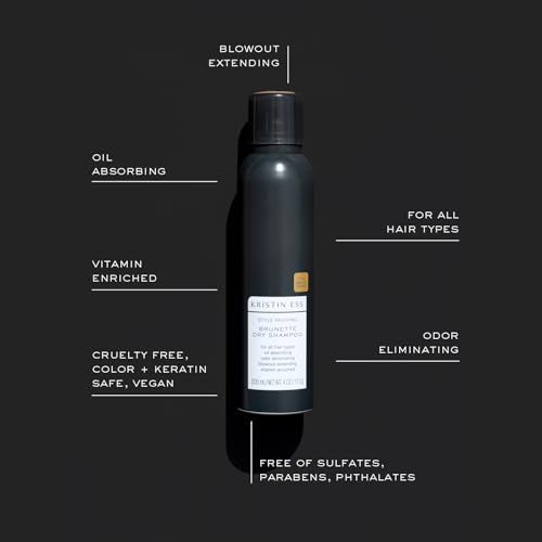 Kristin Ess Brunette Dry Shampoo for Dark Brown Hair with Vitamin C, 4 oz (Black Pack)