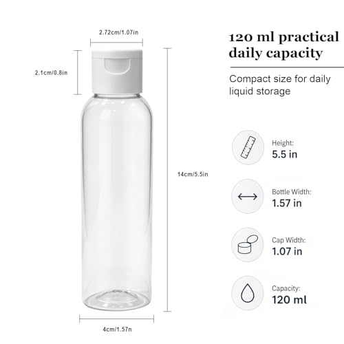 120ml Plastic Refillable Bottles with Flip Cap - Pack of 12 for Shampoo, Lotion, Body Wash, Cream