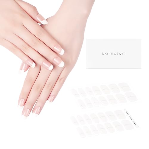 DANNI & TONI Semi Cured Gel Nail Strips French Crystal Frost White Tips 28 Pack