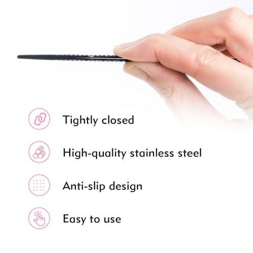 VEYES INC Lash Tweezers for Eyelash Extensions,Fiber Tip Tweezers for Individual Classic and Volume Lash,Stainless Steel Lash Tweezers-Slim 90 Degree