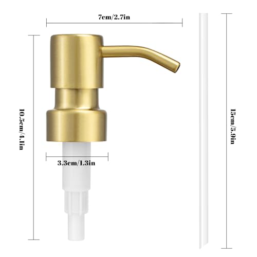 304 Stainless Steel Soap Dispenser Pump Replacement - 2 Pack, Brushed Gold