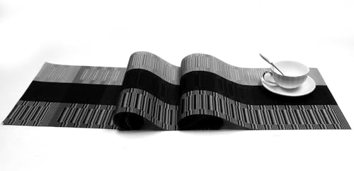 SHACOS Woven Vinyl Table Runner 12x90 Inch - Ombre Black & Gray