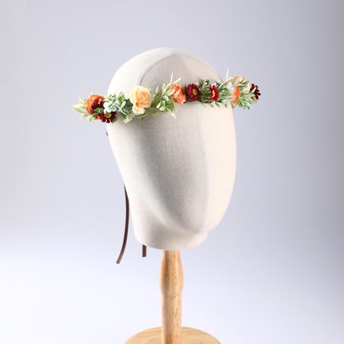 Orange Rose Flower Crown - Boho Floral Headband for Women