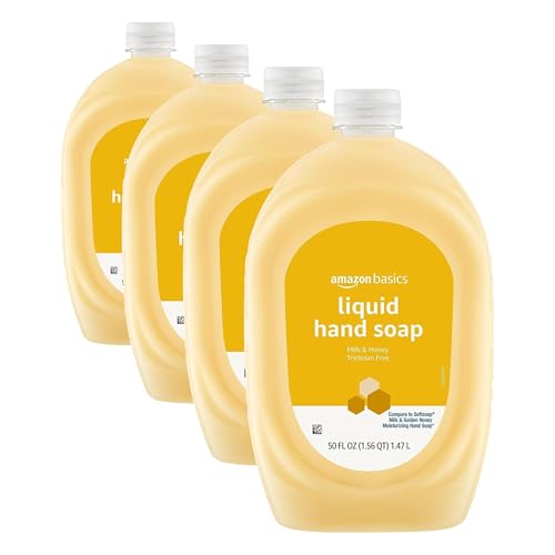 Amazon Basics Milk & Honey Liquid Hand Soap Refill, 50 Fl Oz Pack of 4, Triclosan-Free & pH Balanced