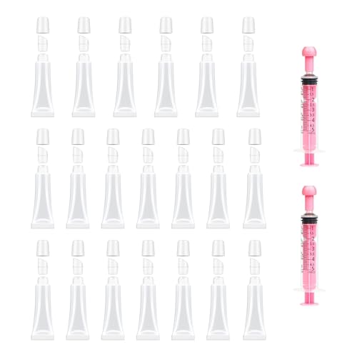 Uadbau 20 Pcs Clear 10ml Lip Gloss Tubes Refillable Squeeze Containers with 5ml Syringes for DIY Lip Balm & Cosmetics