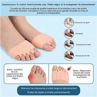 Toe Separators for Hallux Valgus Relief | Silicone Toe Straightener & Spacer - Available in White, Azure, Red, Clear